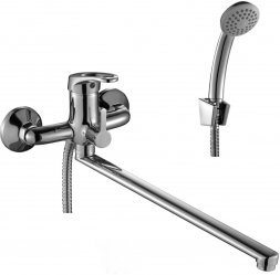 Смеситель ванно-душевой Rossinka B35-32 одноручный (35мм) с плоск.изл.350мм, дивертор с кер.пластин. хр.